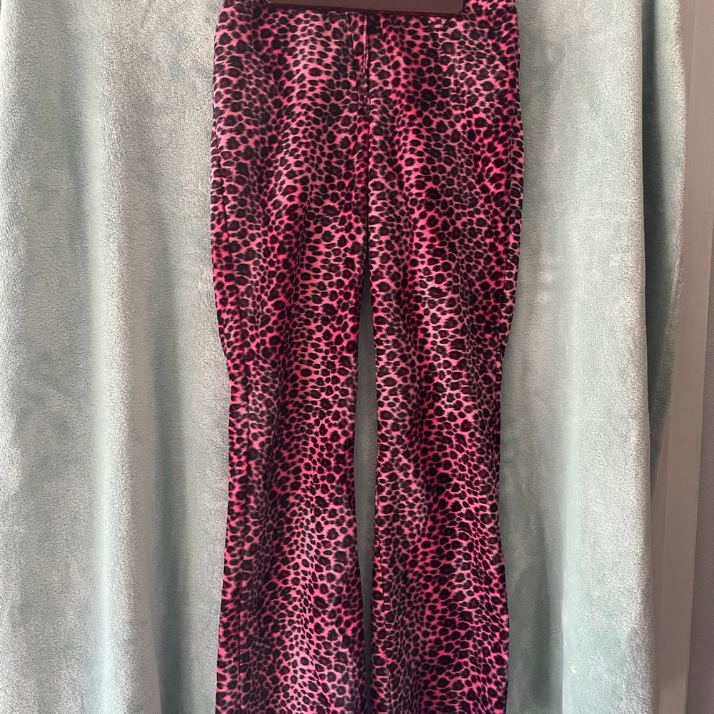 Velvet bell bottom, pink and black, leopard print pants. Size 3. Serious (brand)